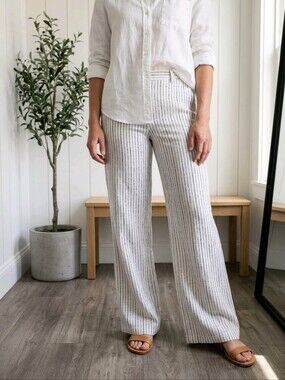 NWT Madewell The Zoe Striped Wide-Leg 100% Linen Pants Sz 6